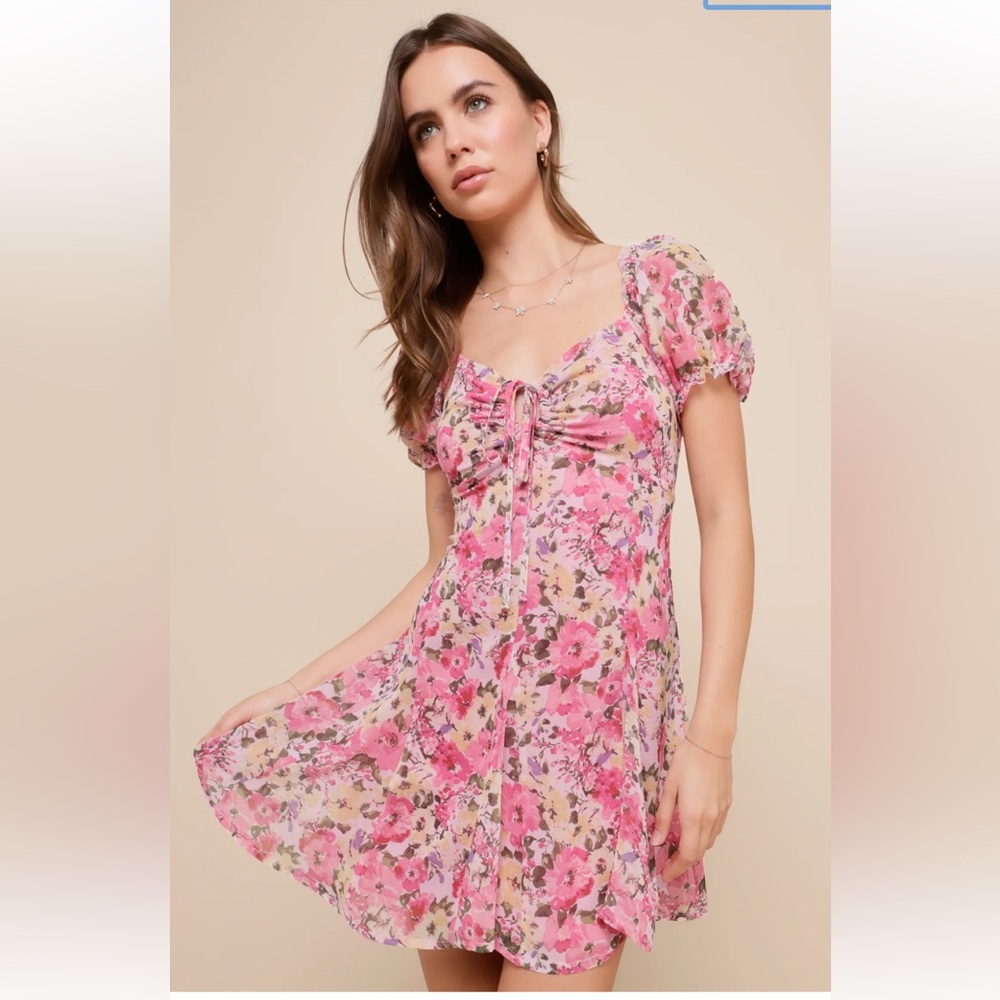Lulus Precious Perspective Pink Floral Mini Date Night Dress